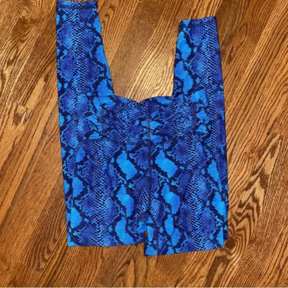 Body Language Leggings Snakeskin Python Print Blue High Rise Large Shrilled RARE